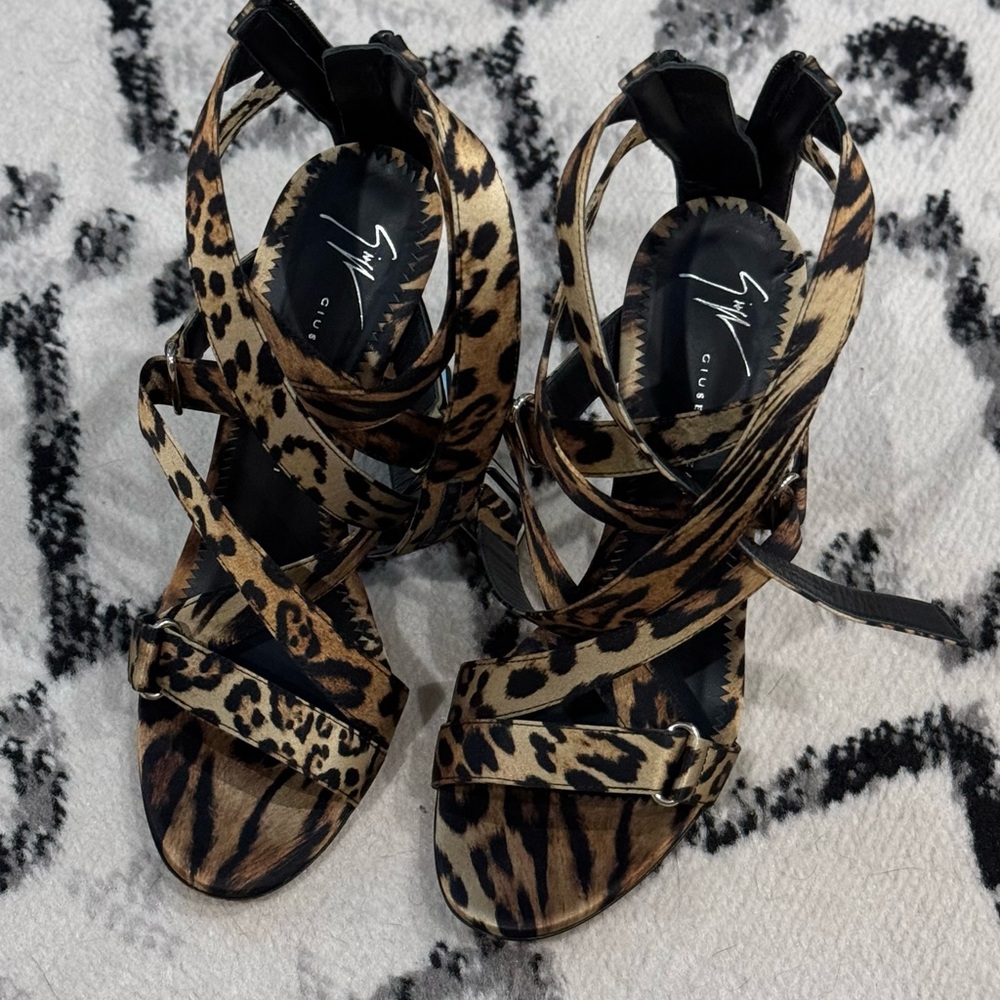 Giuseppe Zanotti Leopard Print Strappy Stiletto Sandals - Brown/Black - Picture 4 of 4